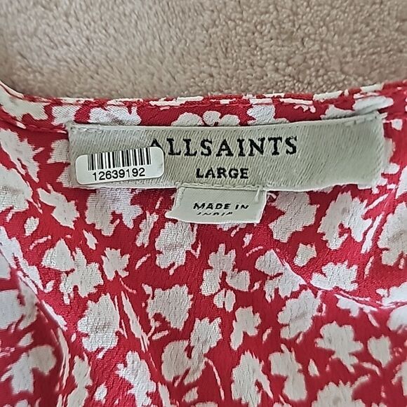 All Saints Dress Women's Medium Red Floral Krystal Wrap Mini Ruffle V Neck Large - Picture 3 of 13